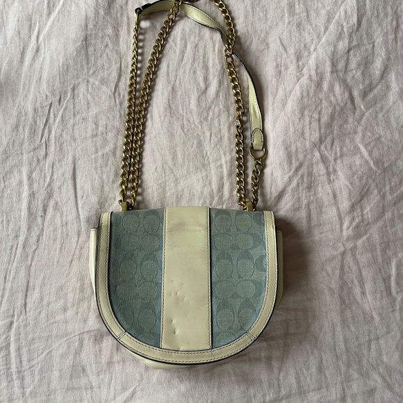 Coach Saddle Bag in Signature Chambray Denim & Off-White Leather - Picture 3 of 7